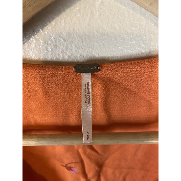 Free People S Mini Dress Surplice Wrap Floral Boho Hippie Peasant Orange Bell - Picture 8 of 8